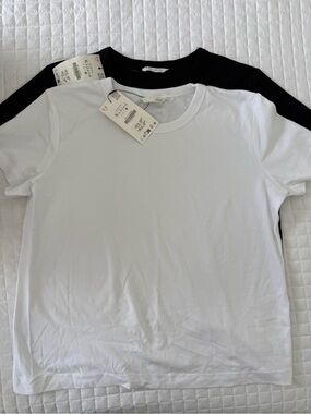 Zara White & Black Crew Neck Tee Set